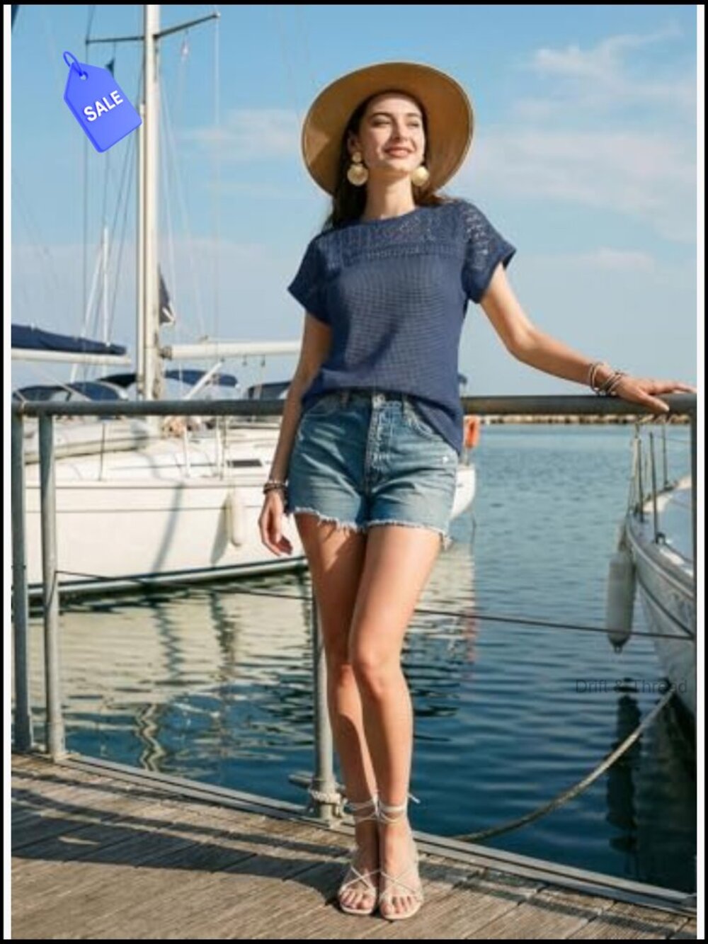Women's Short Sleeve Waffle Knit Tunic Blouse - Picture 5 of 7